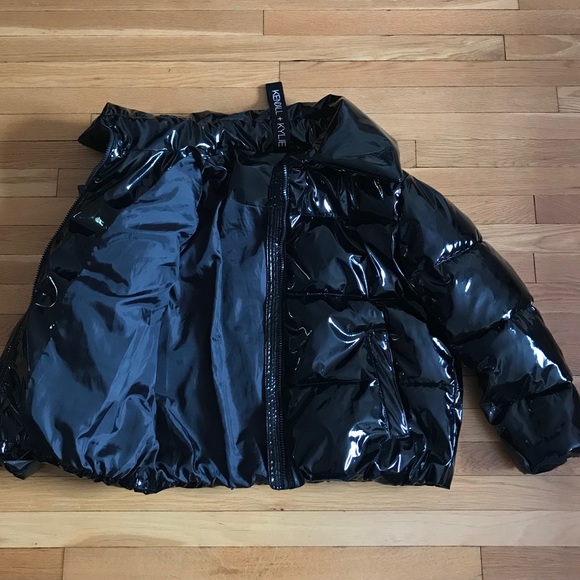Kendall Kylie shiny vinyl puffer coat